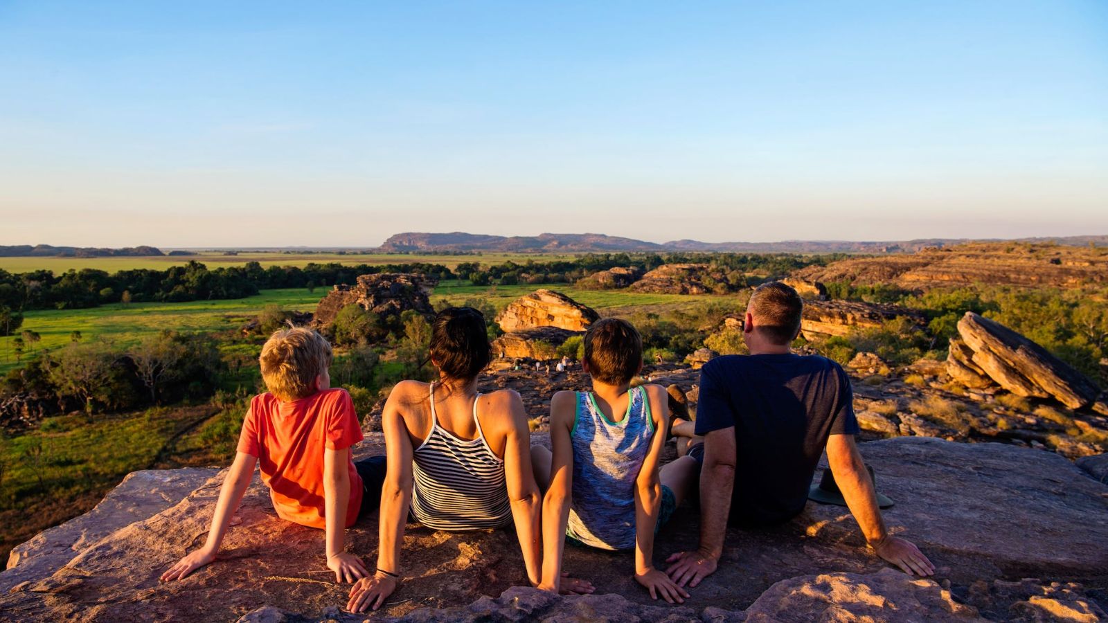 family overlooking wetlands